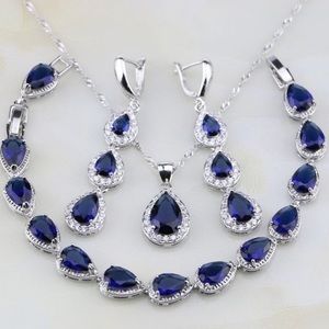 🌹✅Blue Sapphire Sterling Silver Necklace Set.